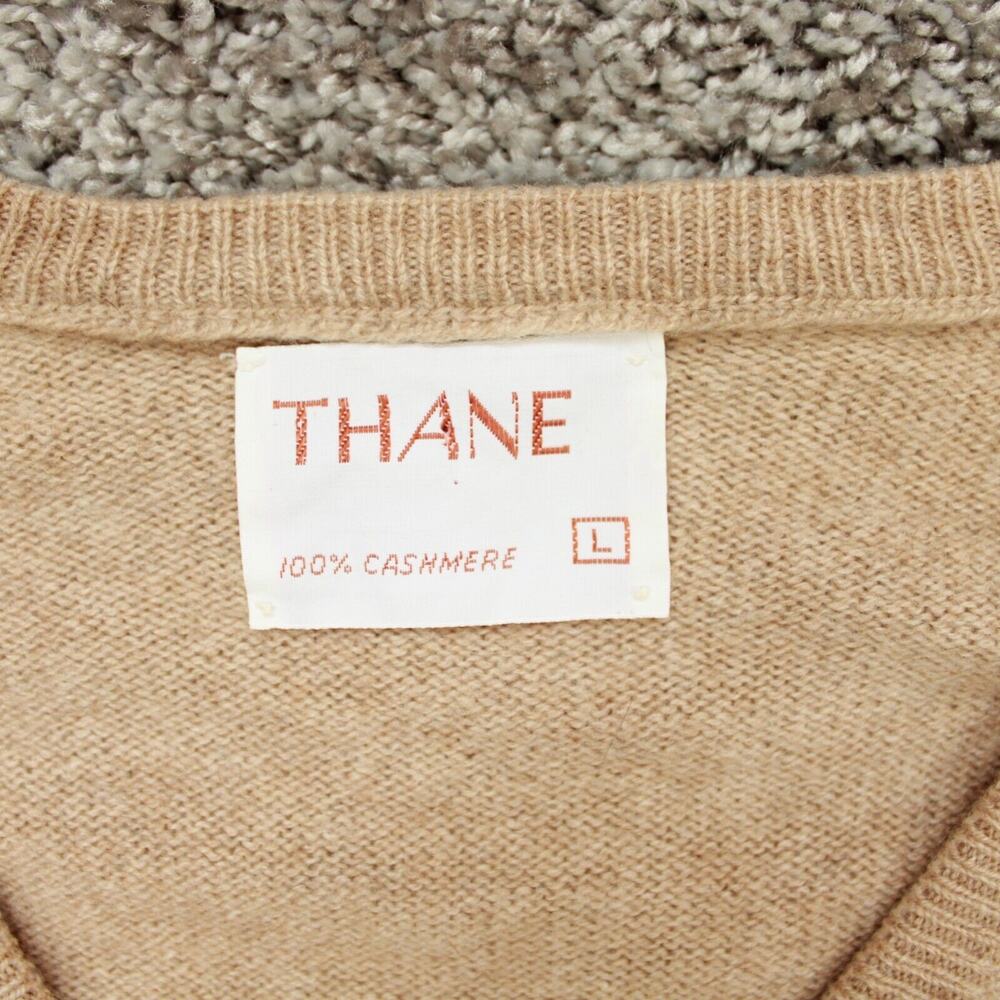 Thane Sweater Womens L Beige Vintage Cashmere V Neck Long Sleeve Pullover - Picture 3 of 6